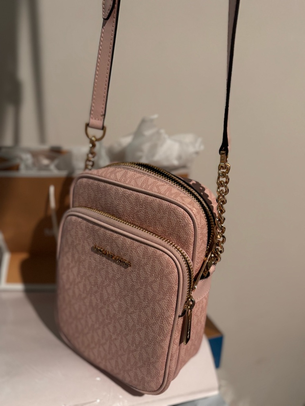 Michael Kors Blush Pink Signature Crossbody with Gold Hardware